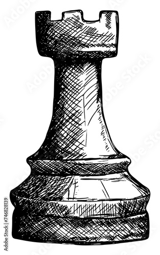 chess rook piece hand drawn sketch isolated transparent background vector illustration for card board game poster modern trendy creative design