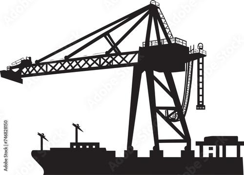 Industrial Dockyard Operations Symbol Port Crane Emblem Maritime Terminal Efficiency Badge Shipping Crane Design
