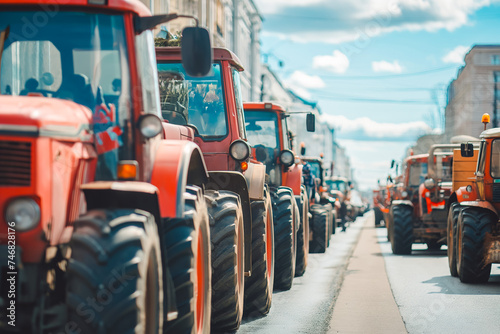Many tractors blocked city streets and caused traffic jams in city. Agricultural workers protesting against tax increases, changes in law. © VisualProduction