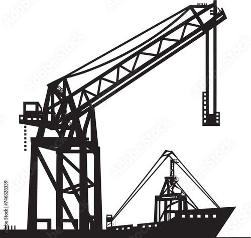 Industrial Dockyard Icon Shipping Port Crane Design Cargo Handling Facility Emblem Crane Vector Logo