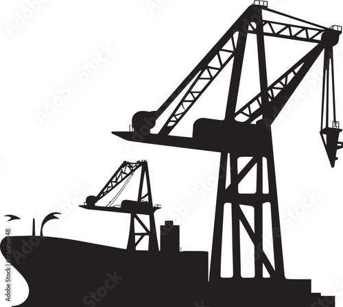 Industrial Shipping Hub Icon Shipping Port Crane Design Wharfside Logistics Emblem Crane Vector Logo