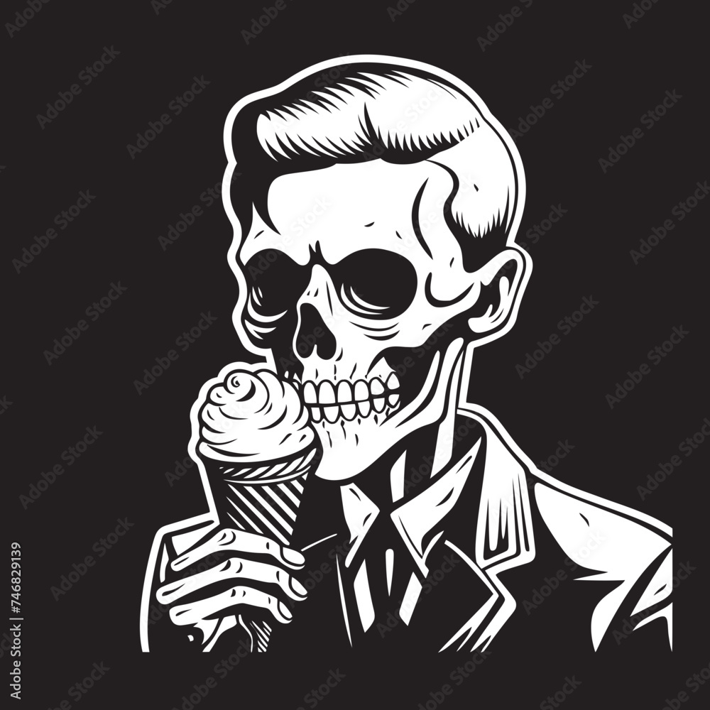 Hauntingly Delicious Skeleton Licking Soft Serve Graphic Icy Delight Soft Ice Cream with Skeleton Emblem