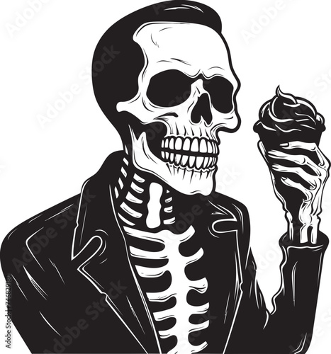 Spine Tingling Sweets Soft Ice Cream with Skeleton Icon Chilly Chills Skeleton Enjoying Soft Serve Vector Logo