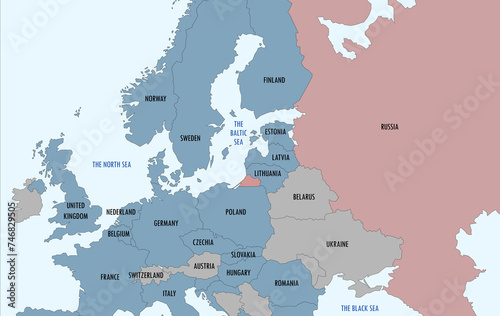 NATO and Russia on Europe map.