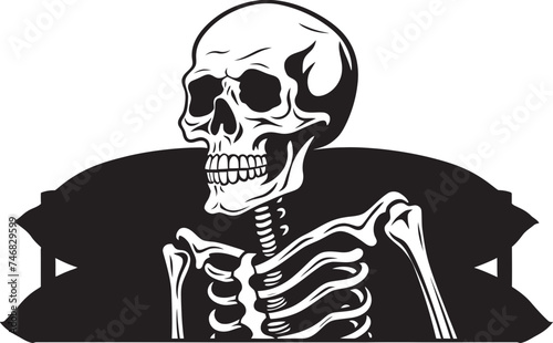 Bed of Nightmares Skeleton Lied on Bed Emblem Creepy Comfort Skeleton Resting on Bed Graphic