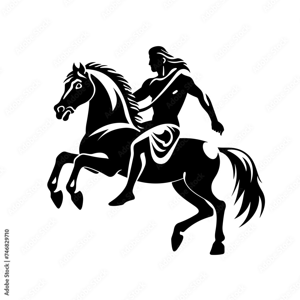 silhouette of a man on a horse black and white vector illustration isolated transparent background logo, cut out or cutout t-shirt print design