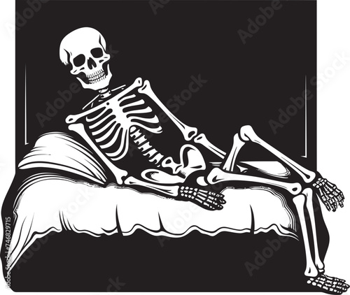 Eerie Equilibrium Skeleton Lied on Bed Graphic Skeletal Silence Skeleton Resting on Bed Icon