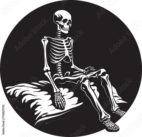Ghostly Repose Skeleton on Bed Logo Skeletal Slumber Bed Logo Design