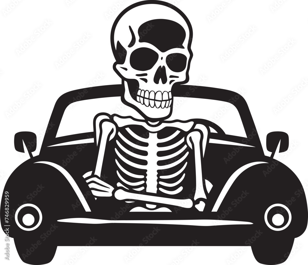 Skeletal Surge Skeleton Riding Auto Vector Haunted Hatchback Car with Skeleton Logo Skeletal Surge Skeleton Riding Auto Vector Haunted Hatchback Car with Skeleton Logo