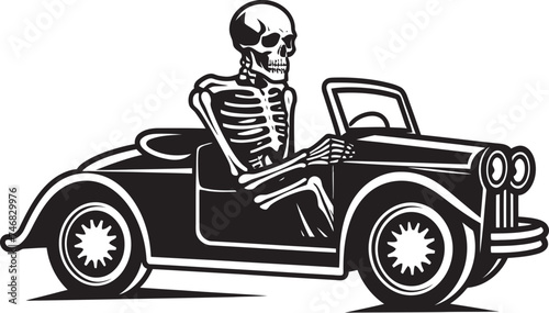 Macabre Motors Skeleton Driving Auto Vector Spine Chiller Cruiser Car with Skeleton Icon Design