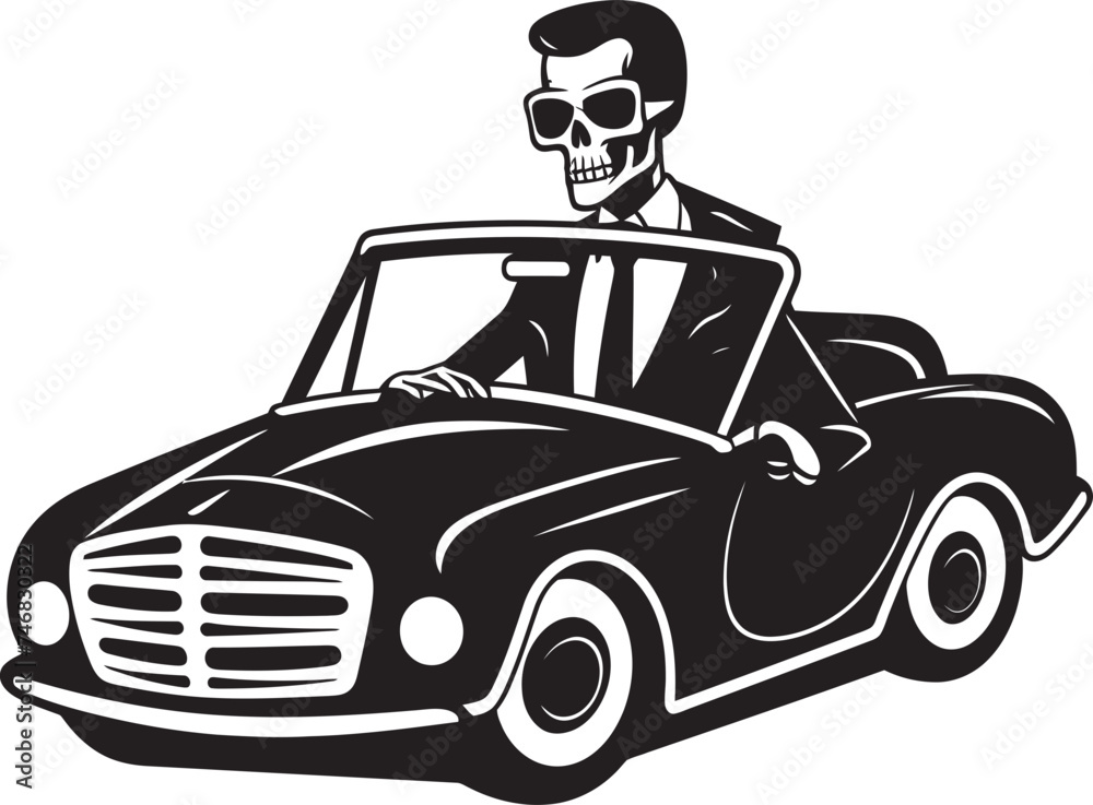 Ghostly Glide Car with Skeleton Icon Design Bone Breeze Skeleton Driving Car Vector