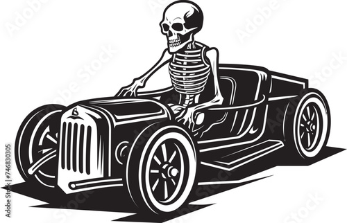 Spine Tingling Transport Skeleton Driving Car Icon Phantom Pedal Car with Skeleton Vector Logo