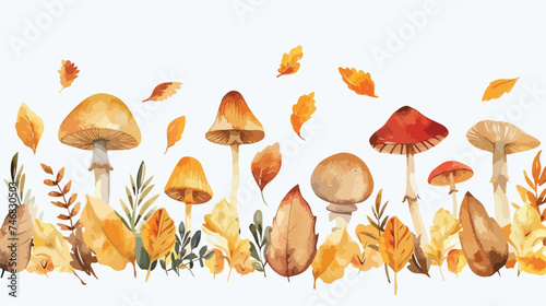 watercolor illustration of mushroom and autumn season