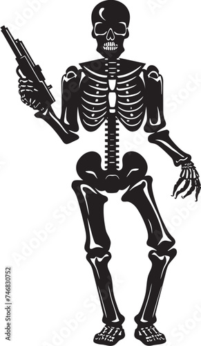 Skeletal Salvo Squad Firearms Graphic Logo Skele Strike Force Skeleton with Guns Vector © BABBAN