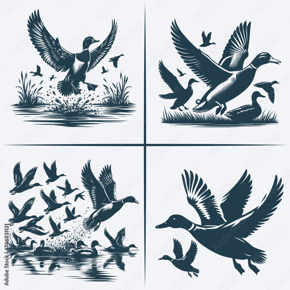 Vetor de Mallard Duck hunting vector Bundle file ,Black and white ...