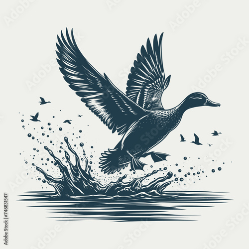 Mallard Duck hunting  vector Bundle file ,Black and white Flying Ducks Silhouette file , Flying Wood Duck Water Landing svg