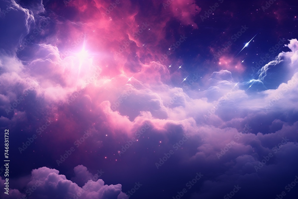 Fantasy Night Sky, Glowing Purple and Blue Clusters, Mysterious Light, Attention-Grabbing Celestial Image