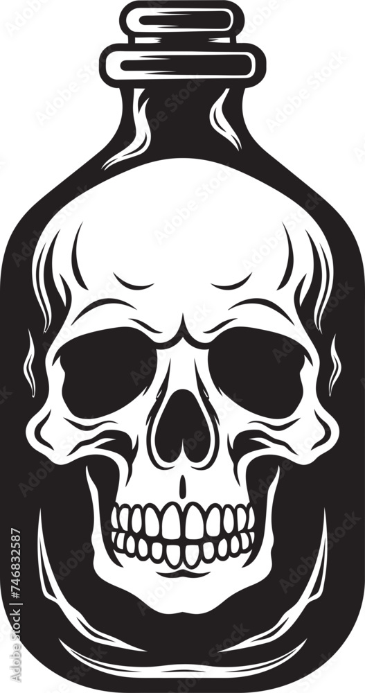 Fototapeta premium Phantom Flask Bottle Imprisoned Skull Graphic Icon Spectral Spirits Vector Design with Skull Captive in Bottle