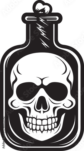 Ghostly Grog Skull in Bottle Graphic Design Wraith Whiskey Vector Logo with Skull Confined in Bottle