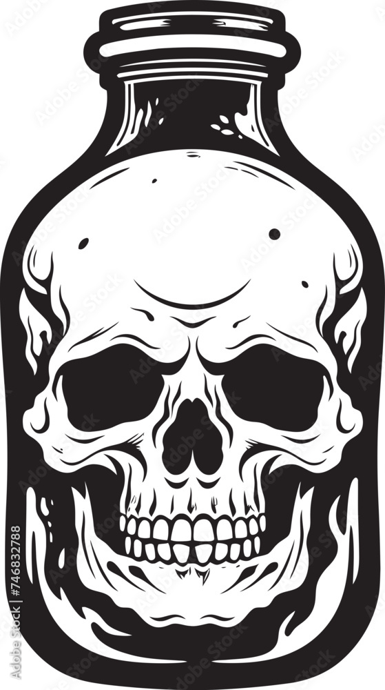 HauntedHops Bottle Encased Skull Graphic PhantomPotion Skull in Bottle Vector Icon