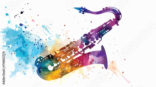 Watercolor saxophone illustration colorful vector  photo