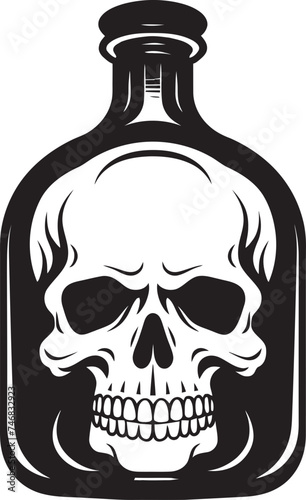 Ghostly Grog Vector Logo with Skull Imprisoned in Bottle Wraith Whiskey Bottle Encased Skull Graphic