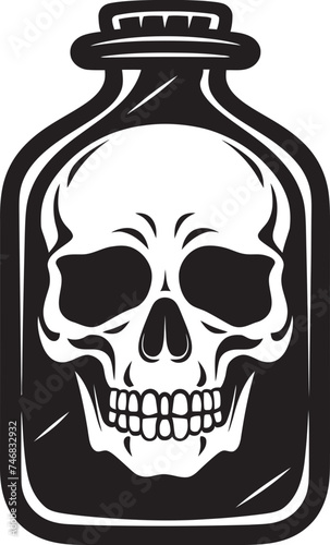 Haunting Hooch Skull in Bottle Vector Icon Bone Beverage Bottle Imprisoned Skull Logo Design