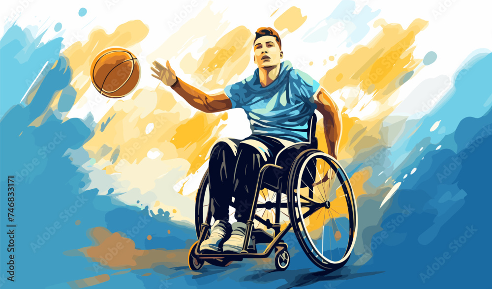 man on wheelchair playing basketball vector isolated illustration