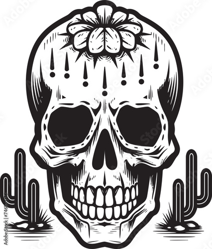 Cactus Cadaver Skull with Cactus Icon Graphic Desert Dominion Vector Icon of Skull with Cactus