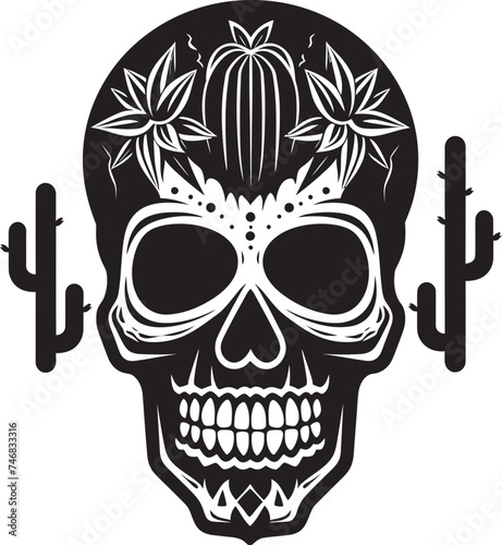 Spine and Succulents Cactus and Skull Logo Design Prickled Peril Vector Design of Skull with Cactus