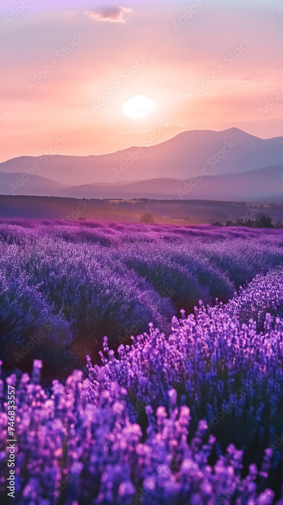 Fototapeta premium Serene Lavender Fields at Sunset
