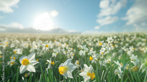 Serene Daffodil Field under a Bright Sky