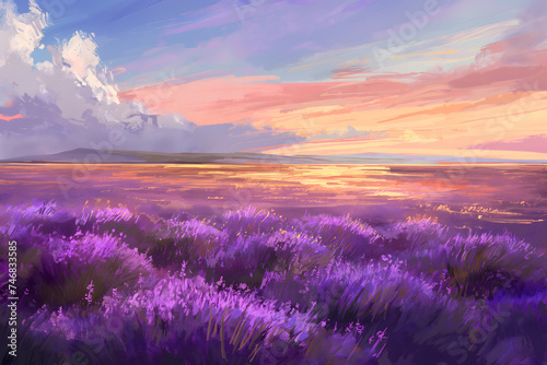 Lavender Twilight Over Coastal Meadows