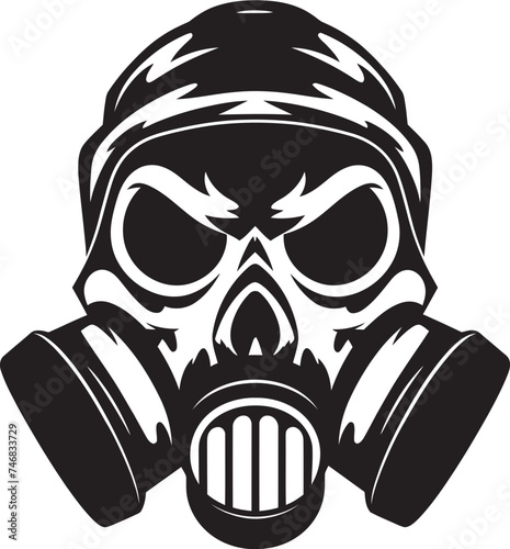 Masked Mortality Gas Mask Adorned Skull Graphic Logo Radiated Remains Vector Logo with Gas Masked Skull