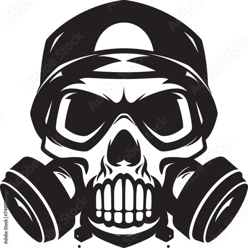 Respirator Reaper Vector Logo with Skull and Gas Mask Viral Vigilante Gas Mask Adorned Skull Icon Design