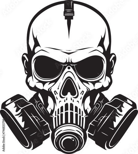 Radiated Remains Vector Logo with Gas Masked Skull Respirator Reaper Gas Mask Clad Skull Icon Design