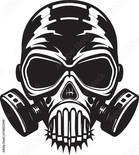 Bio Skull Sentinel Gas Mask Adorned Skull Graphic Logo Apocalyptic Armor Vector Logo with Skull and Gas Mask