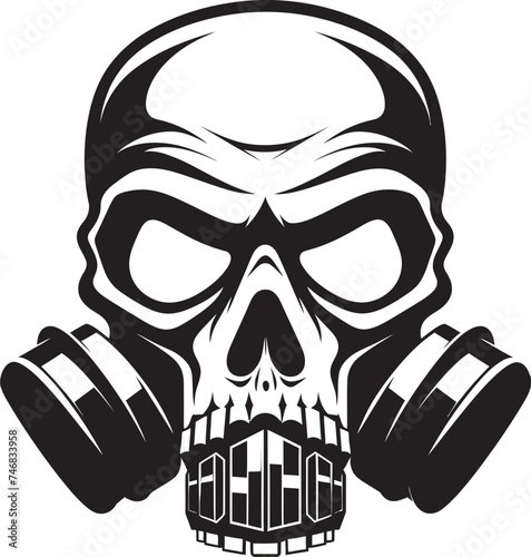 Respirator Remains Gas Mask Clad Skull Graphic Logo Hazardous Headgear Skull with Gas Mask Icon Design