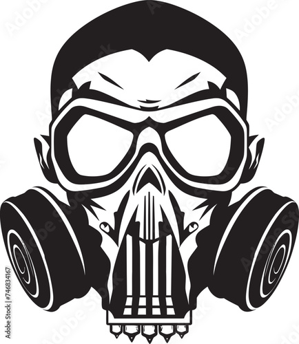 Toxicity Guardian Skull with Gas Mask Graphic Logo Radiated Remains Vector Logo with Skull in Gas Mask