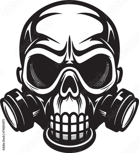 Masked Mortality Gas Mask Clad Skull Graphic Logo Radiated Remains Vector Logo with Gas Masked Skull