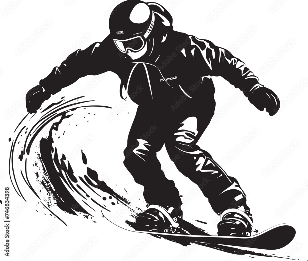 Fototapeta premium Powder Trailblazer Graphic Logo with Snowboarding Man Mountain Carver Snowboarding Man Icon Design