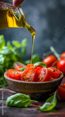 Olive Oil Drizzle Over Fresh Tomato Salad