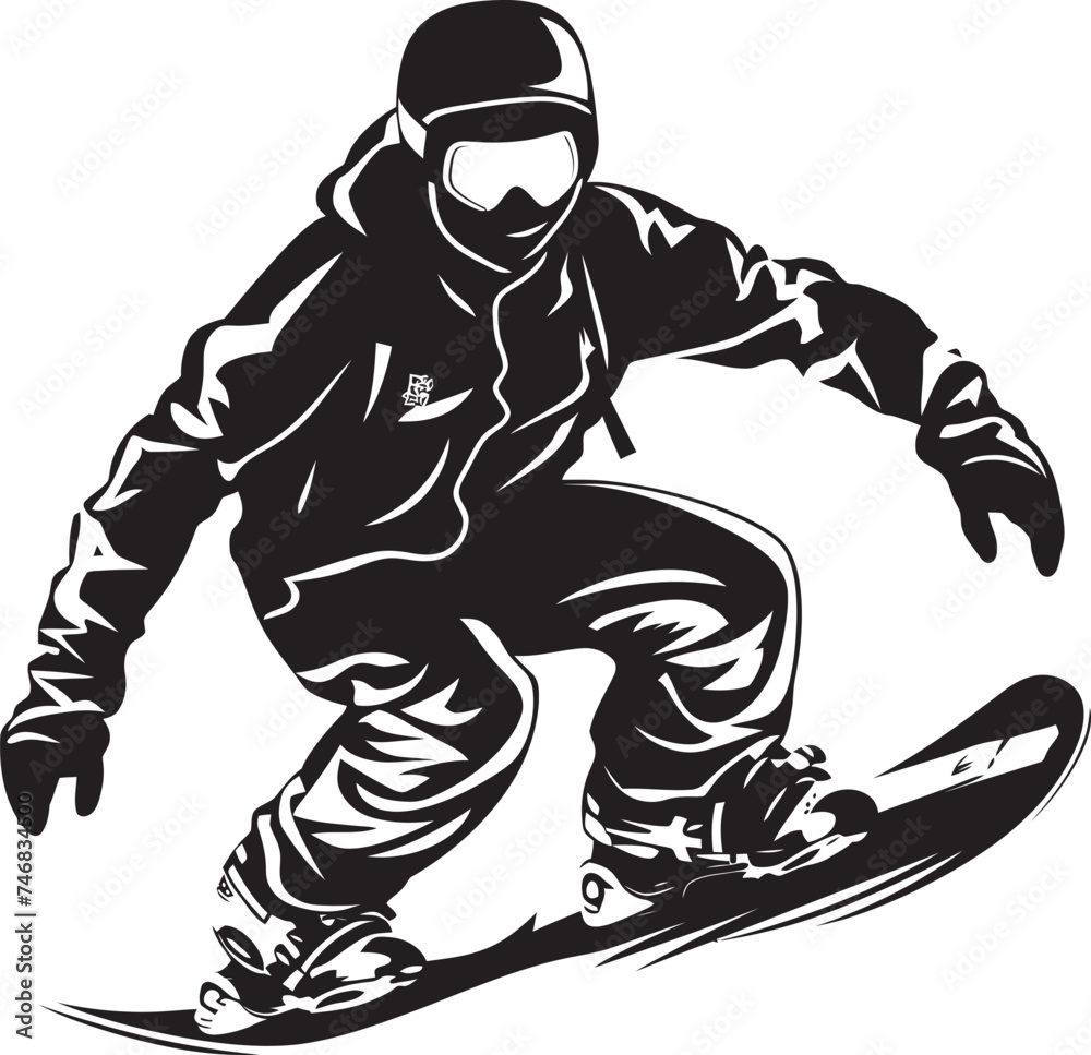 Alpine Thrill Vector Icon of Snowboarding Man Powder Trailblazer Graphic Logo with Snowboarding Man