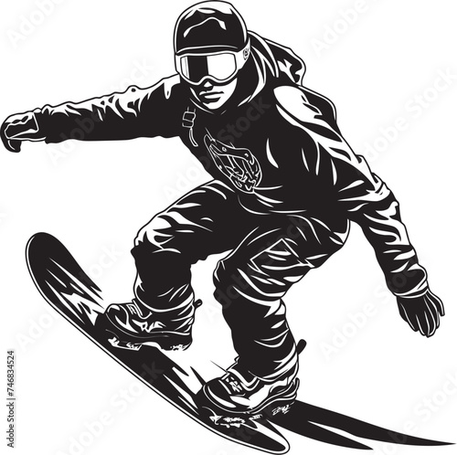 Powder Trailblazer Graphic Logo with Snowboarding Man Mountain Carver Snowboarding Man Icon Design