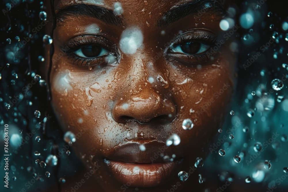 African American with water dripping down her face looks adorable