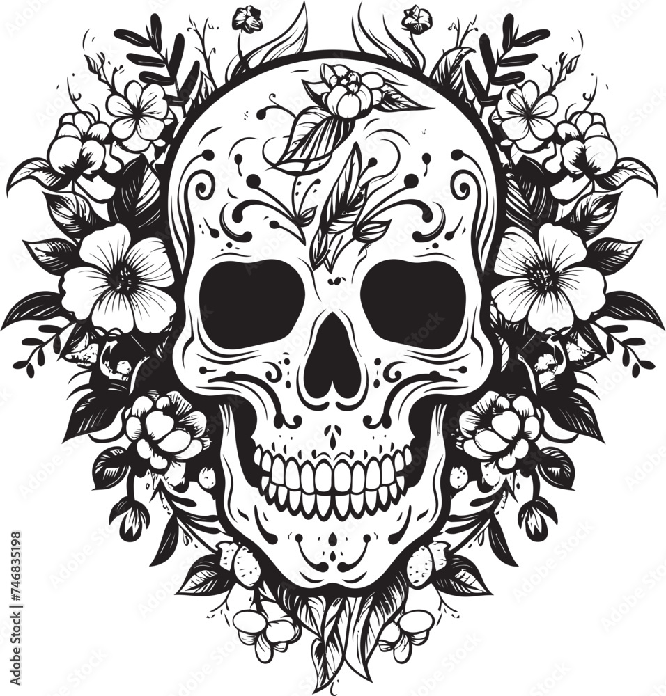 Floral Skull Artistry Bold Line Vector Logo Design Blossom Bones Thick Line Art Icon of Flower Skull Floral Skull Artistry Bold Line Vector Logo Design Blossom Bones Thick Line Art Icon of Flower Skull