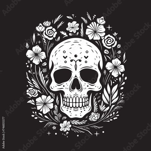 Floral Frenzy Flower Skull Graphic in Bold Line Art Rosy Remains Thick Line Art Flower Skull Icon
