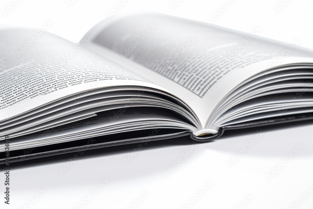 Open book isolated on white background, close-up macro photo. Open book isolated on white background, close-up macro photo.