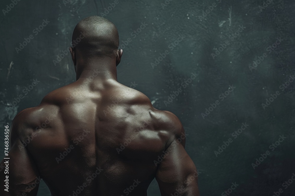 Obraz premium Attractive male body builder s back on dark background