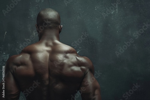Attractive male body builder s back on dark background